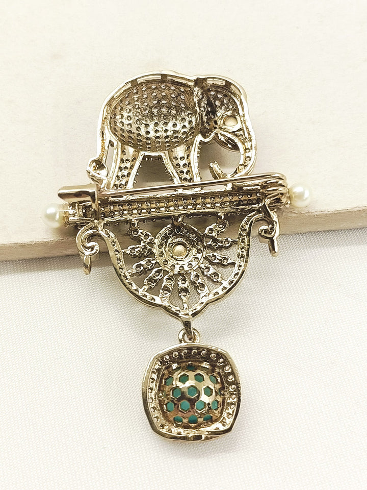 Rajavar Mint Green Elephant Brooch