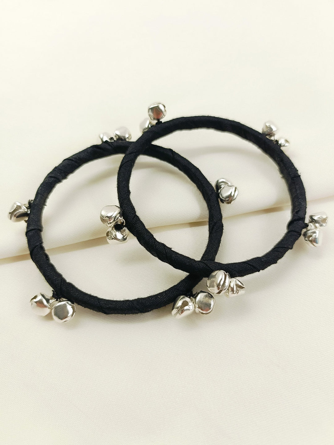 Zinal Black Cloth Bangles with Ghungroo | Handmade Fabric Churi Set of 8
