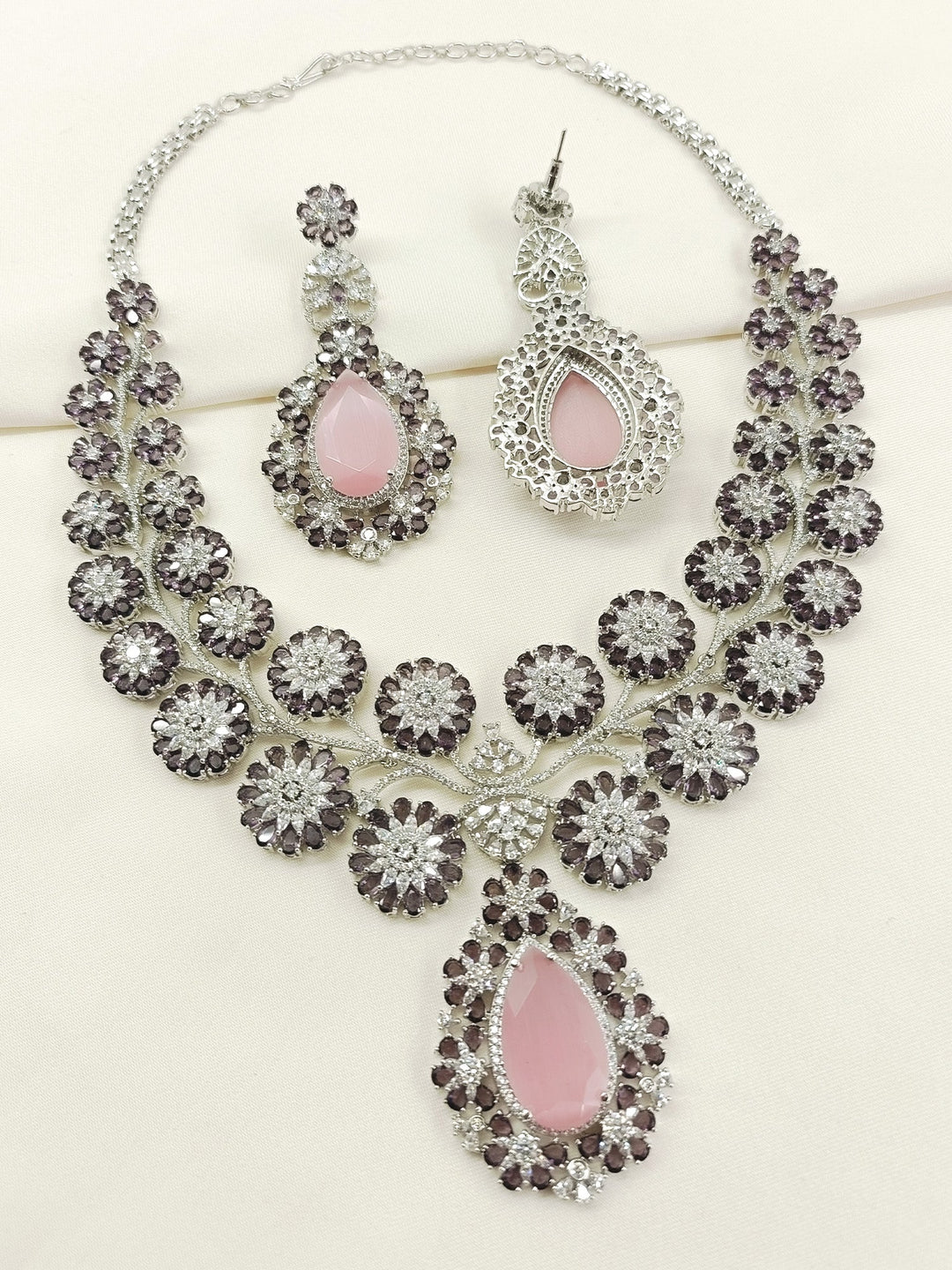 Varuni Lavender American Diamond Necklace Set