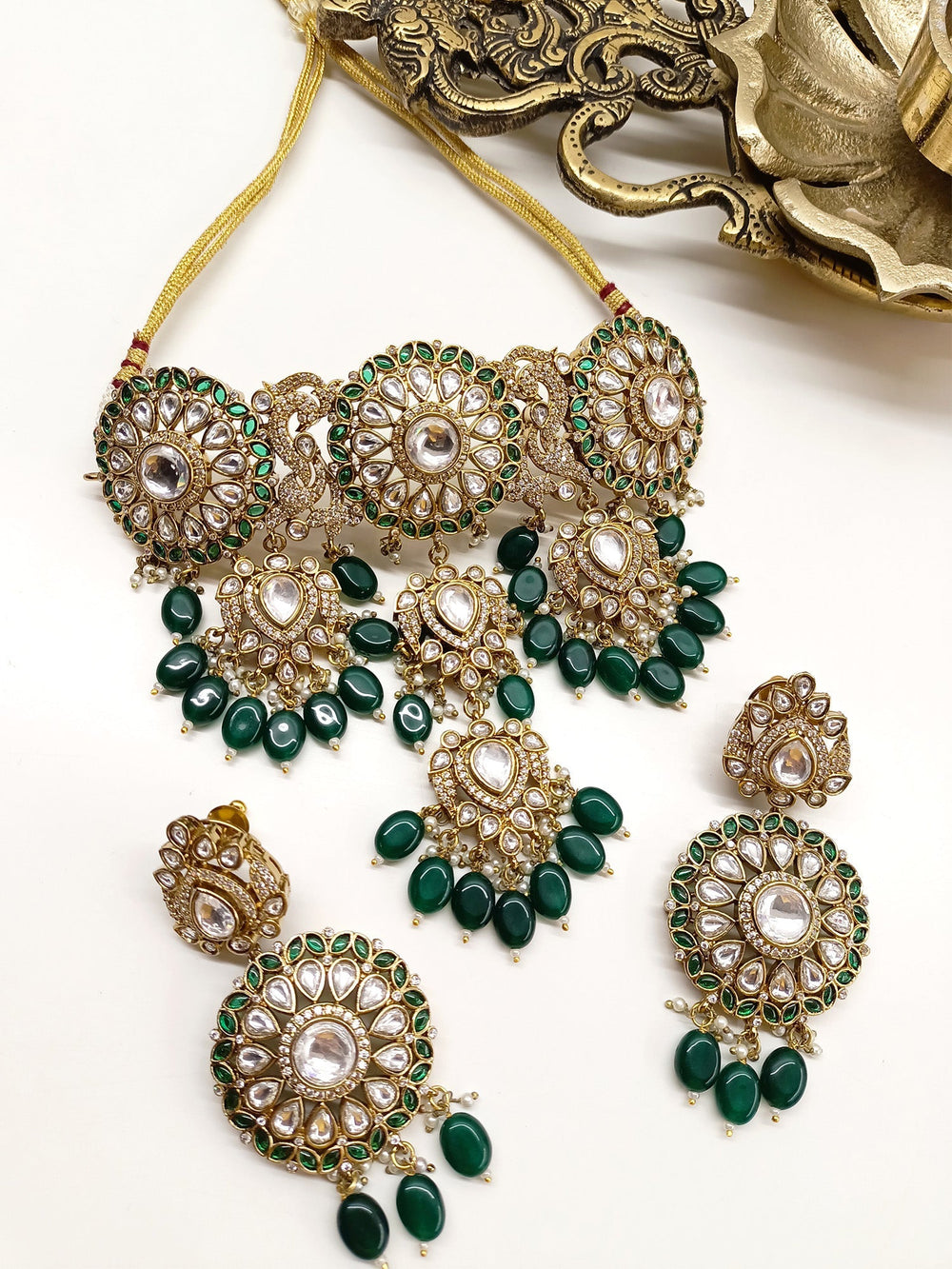 Rimsha Green Kundan Polki Choker Set