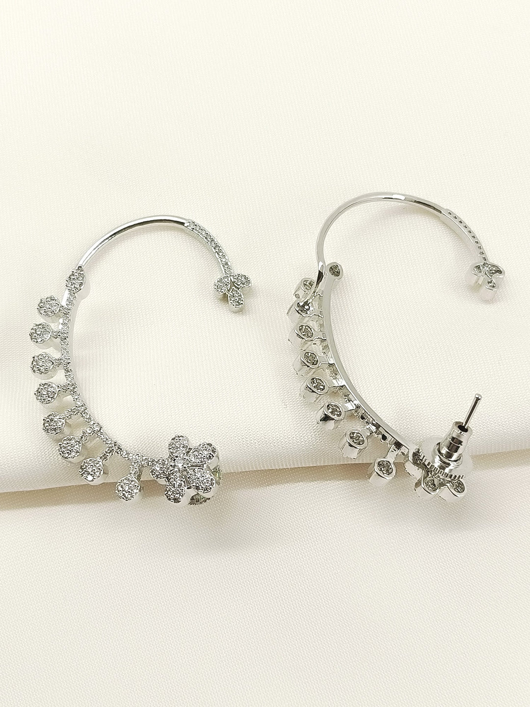 Shaweta White American Diamond Earrings - Silver-Plated
