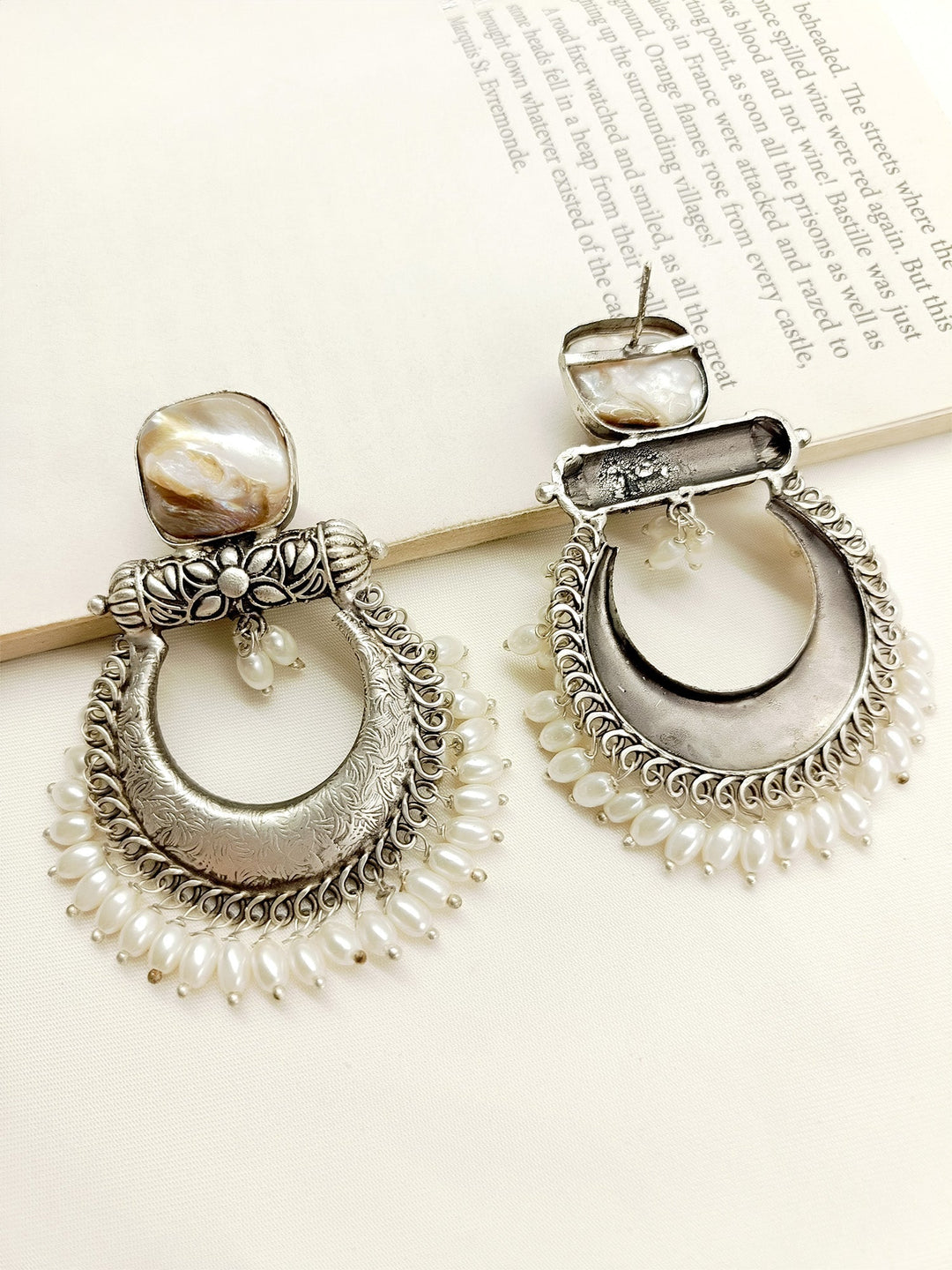 Neeru Cream Oxidized Earrings