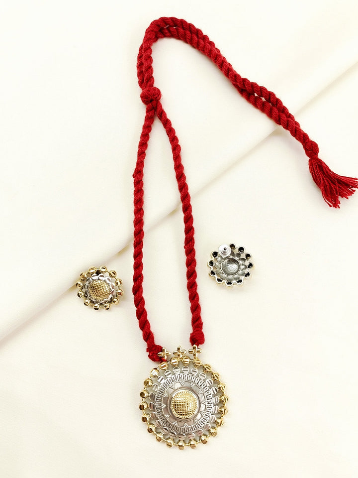 Colette Red Oxidized Necklace Set - Silver Gold Plating
