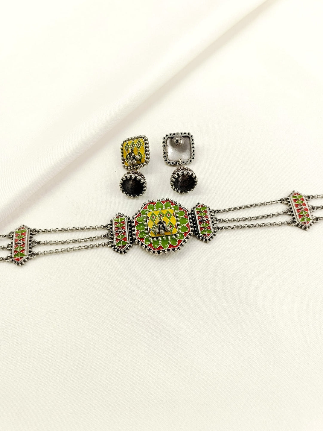 Rolly Multi Colour Oxidized Choker Set