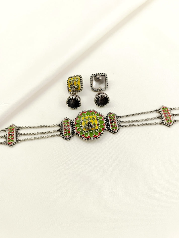 Rolly Multi Colour Oxidized Choker Set