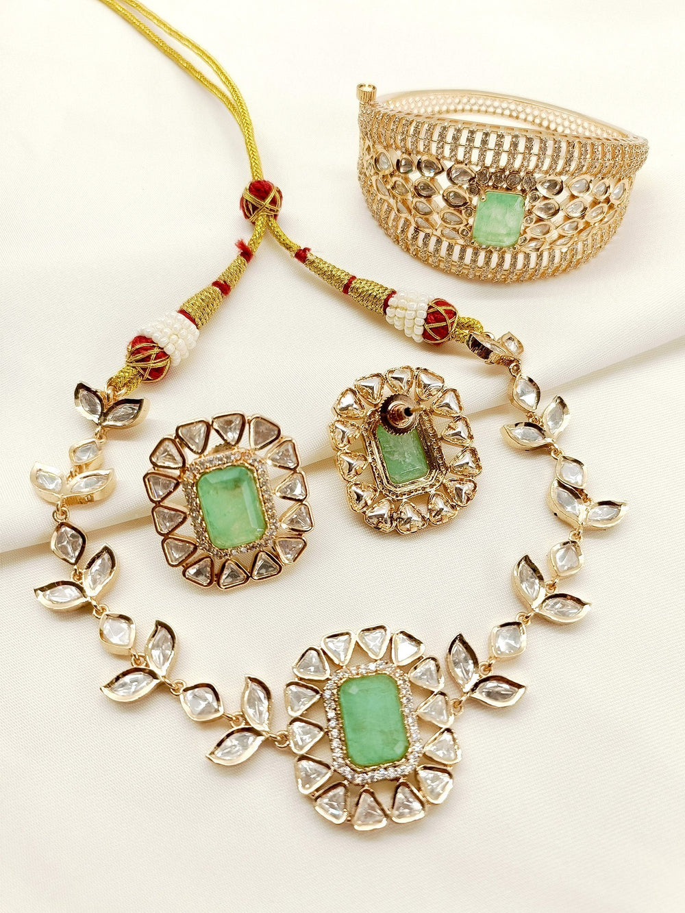 Aditi Mint Green Kundan Choker With Bracelet Combo set