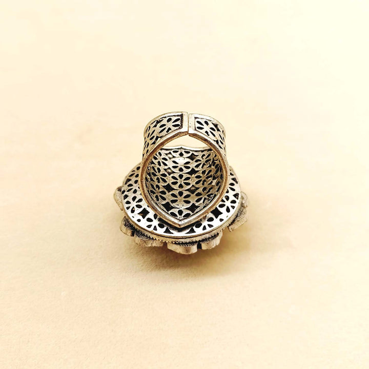 Indira Rose Pink Stone Oxidized Silver Boutique Ring