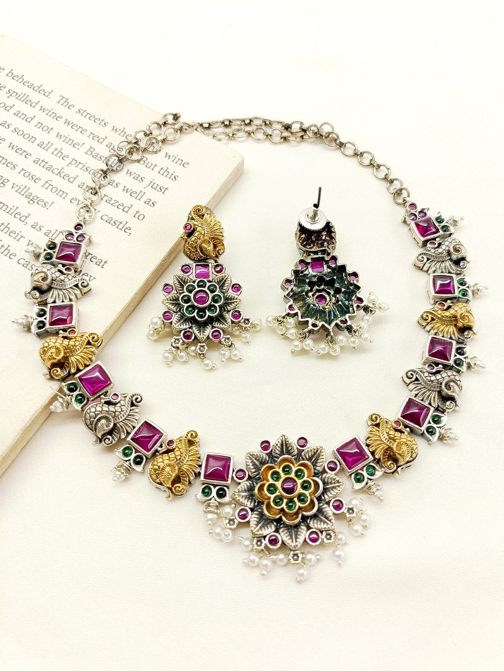 Zaahira M & G Peacock Oxidized Necklace Set