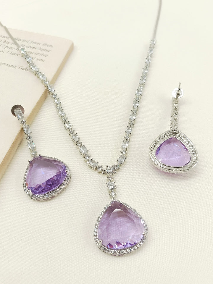 Aviana Lavender American Diamond Necklace Set