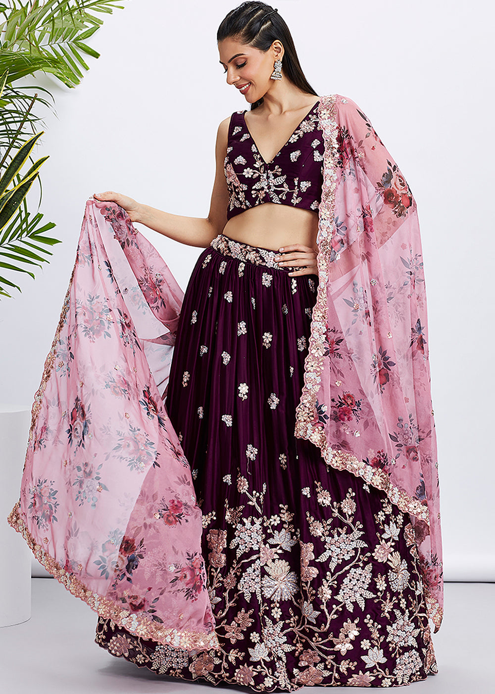 Rasin Purple Georgette Lehenga Choli Highlighted with Sequins & Thread Embroidery