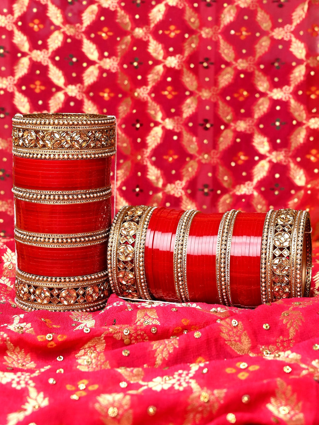 Haani Traditional Maroon Bangle With Copper Stone Punjabi Chura