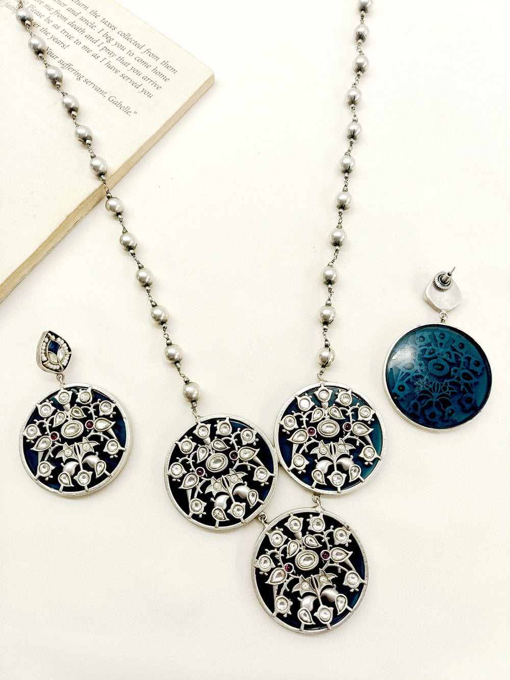 Rayma Navy Blue Oxidized Necklace Set