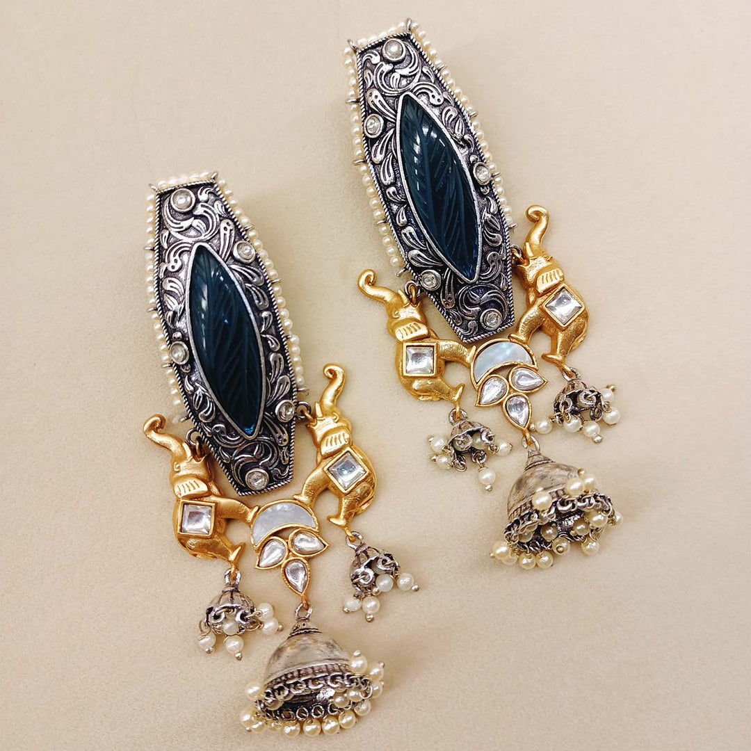 Aashna Navy Blue Two Tone Polish Boutique Earrings