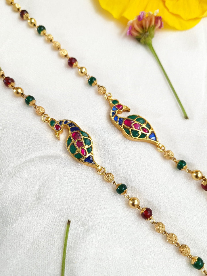 Kalista Multi Colour Peacock Kundan Anklet