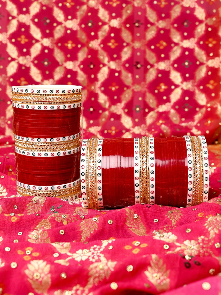 Shrudhi Traditional Maroon And White Bangle Punjabi Chura