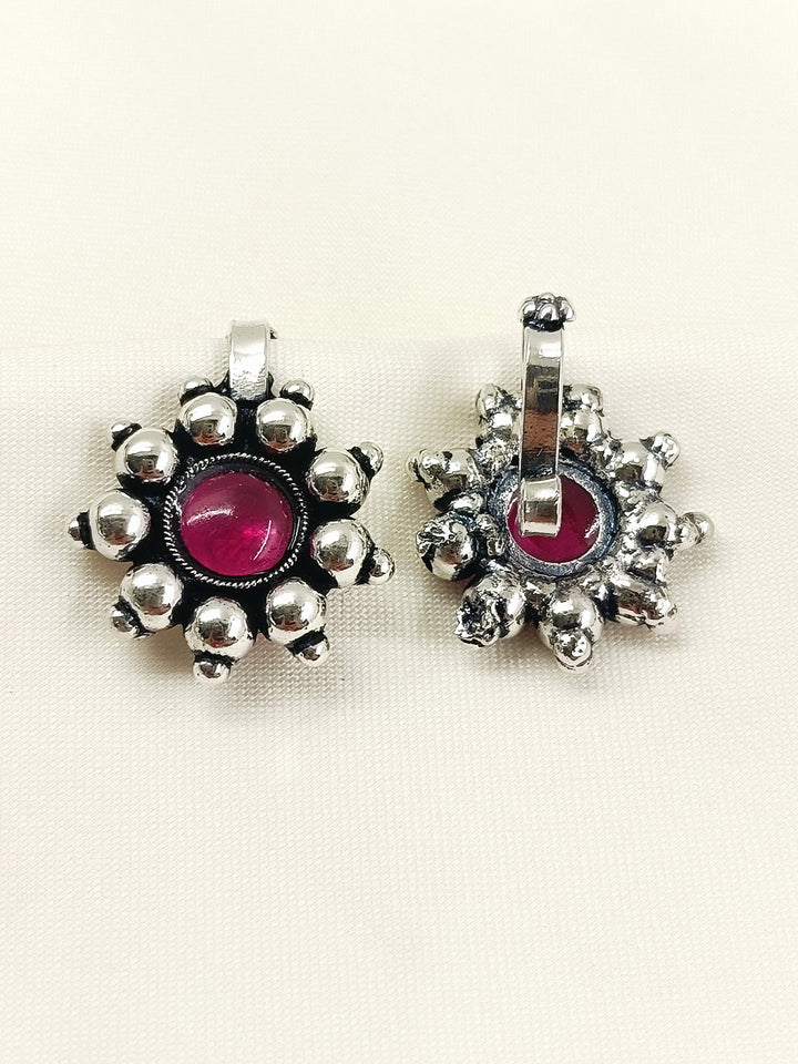 Jais Oxidized Ruby Stone Rava Clip Cuff Pair