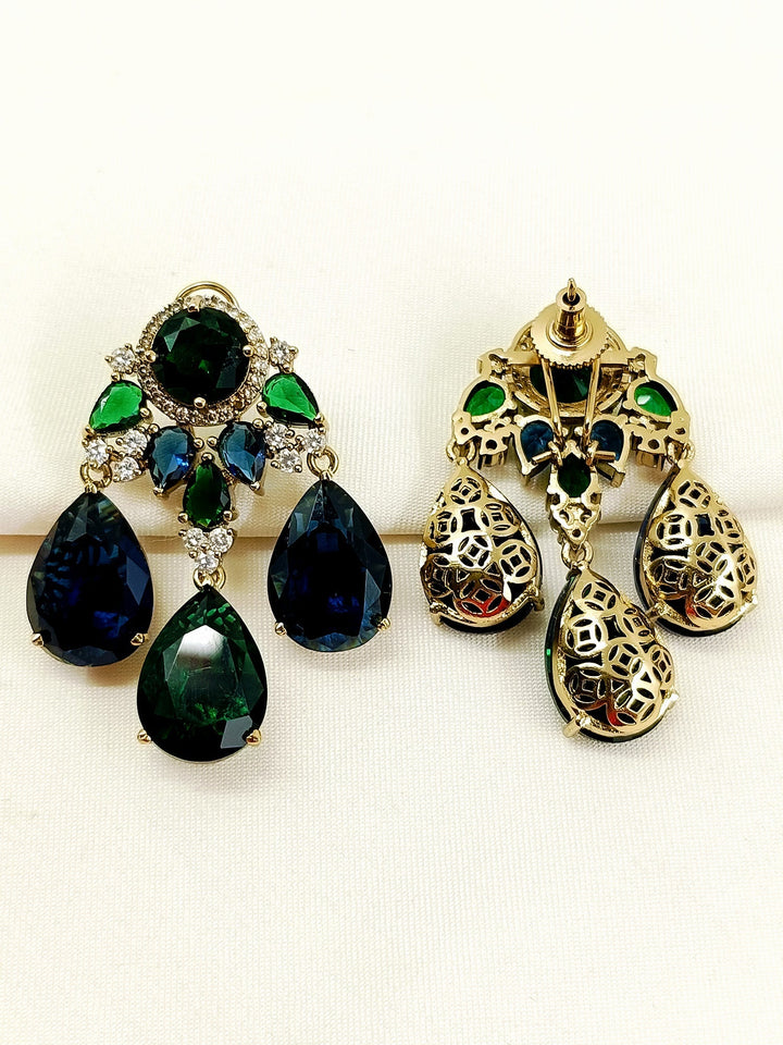 Aanisha Blue Victorian Earring - 5 cm Antique Gold Plating