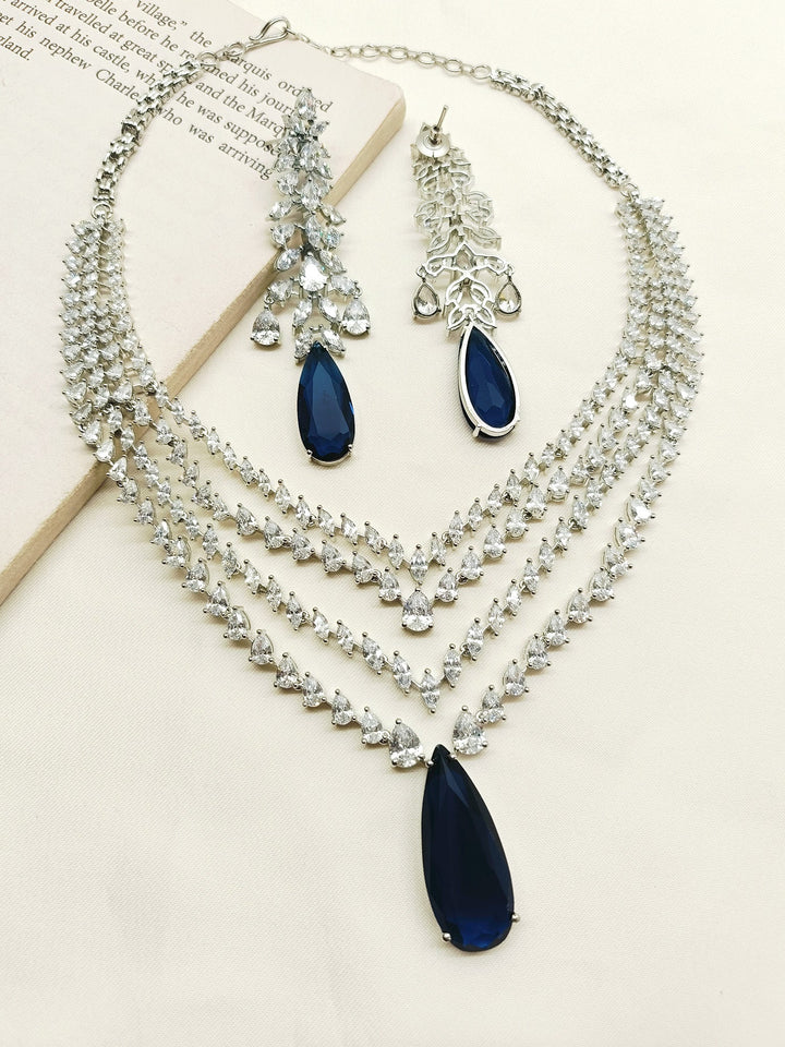 Ruhana Blue Sapphire American Diamond Necklace Set