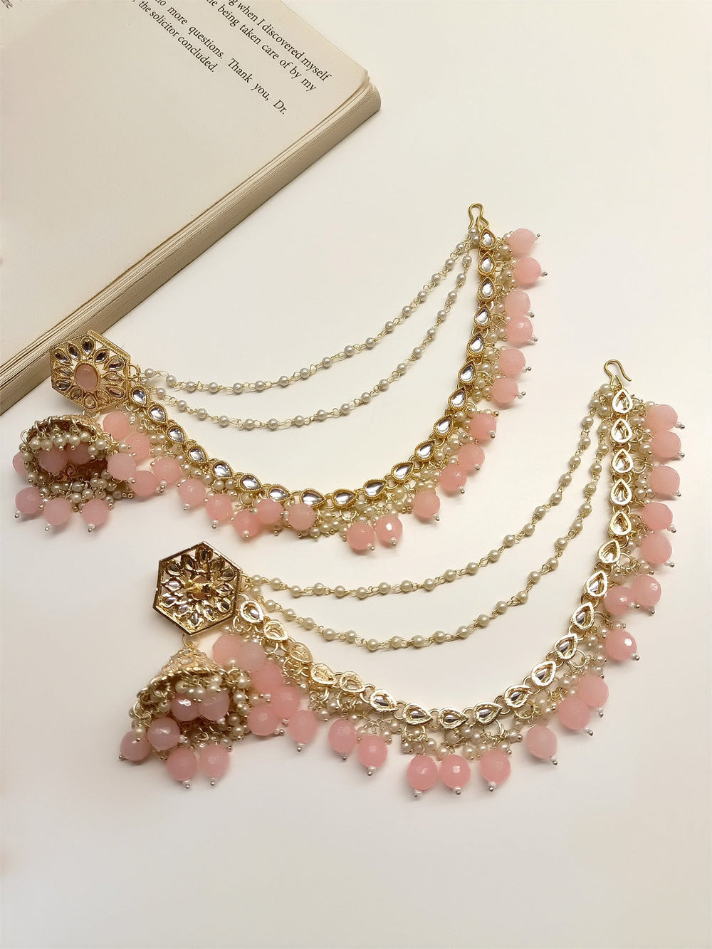 Tiya Baby Pink Boutique Jhumki With Side Chain