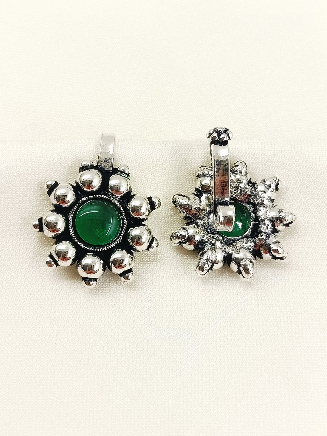 Jyotnees Oxidized Green Stone Rava Clip Cuff Pair