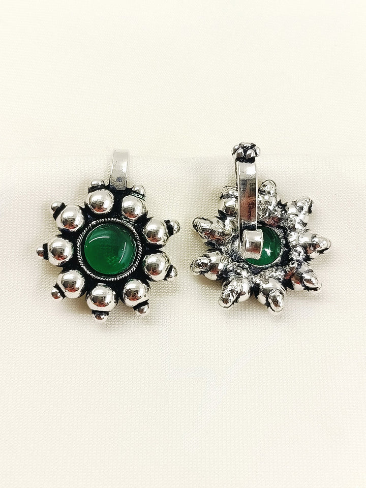 Jyotnees Oxidized Green Stone Rava Clip Cuff Pair
