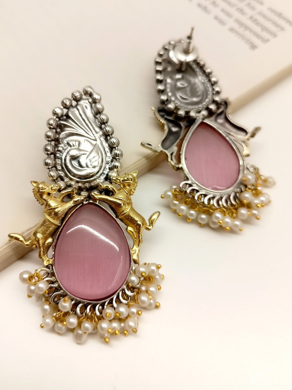 Meenu Baby Pink Oxidized Earrings