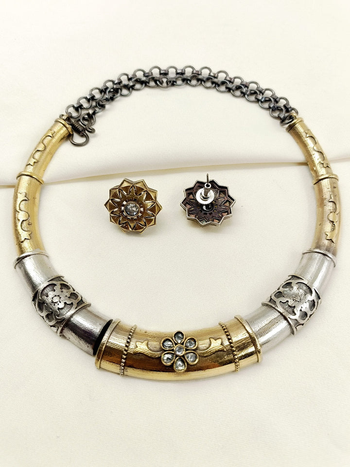 Saarika White Oxidized Hasli Styled Choker Set - Jewellery