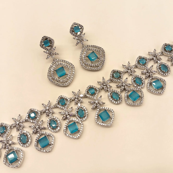 Sidra Silver Plated Semiprecious Sky Blue Stone American Diamond set