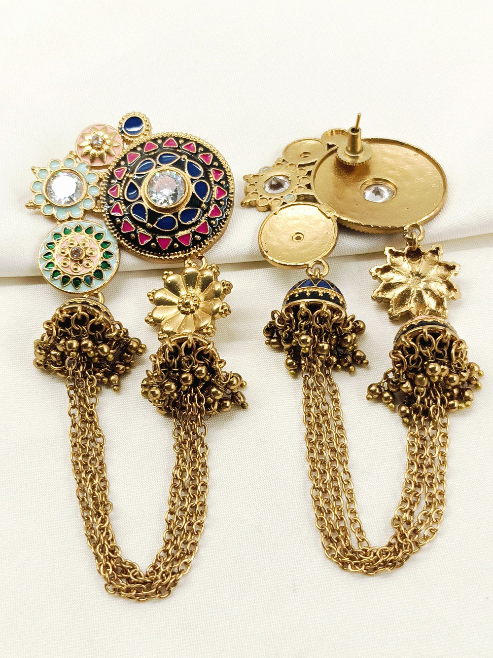 Tarasha Kashmiri Meenakari Chain Jhumka Earrings