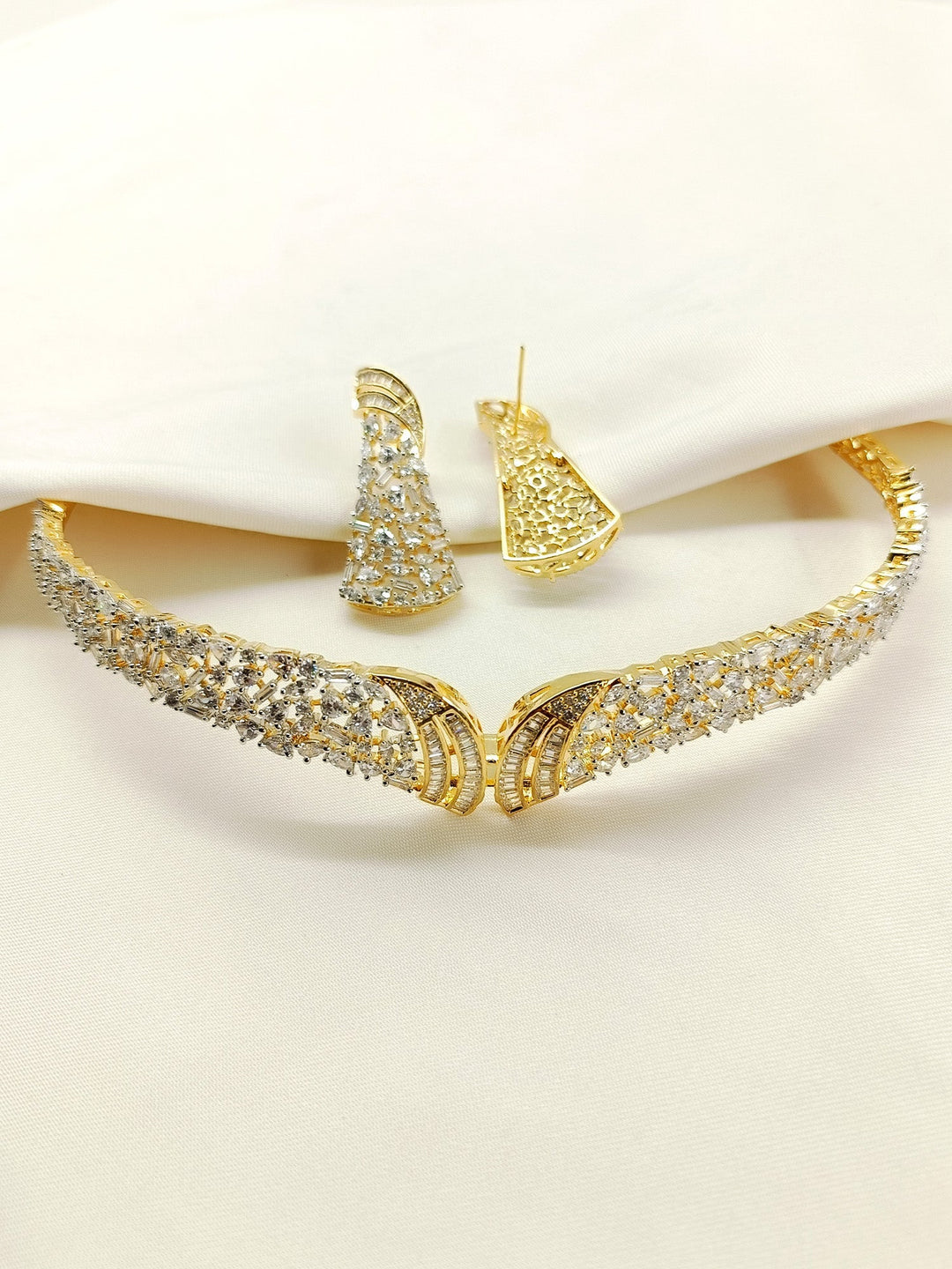 Raissa White American Diamond Choker Set - Gold-Plated Brass