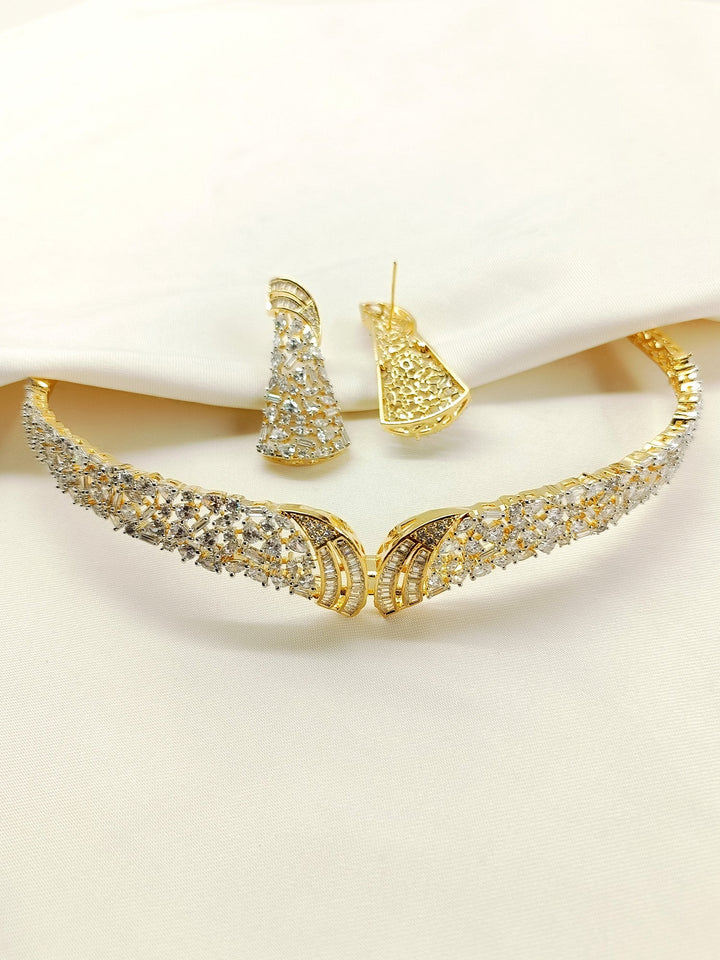 Raissa White American Diamond Choker Set - Gold-Plated Brass