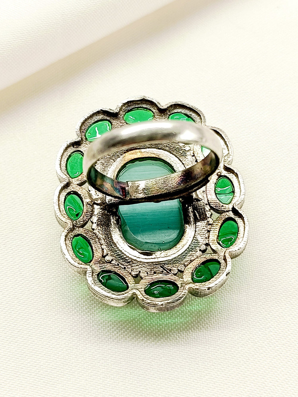 Kamya Mint Green Oxidized Finger Ring