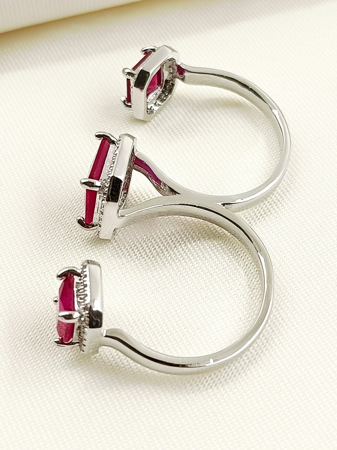 Gabriella Ruby American Diamond Finger Ring - Silver Plated