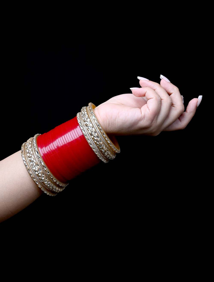 Kanishka Maroon Bangle With Copper Stone Work Kada's Punjabi Chura