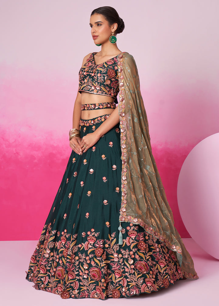 Sacramento Green Chiffon Lehenga Choli Adorned with Sequins Embroidery Work