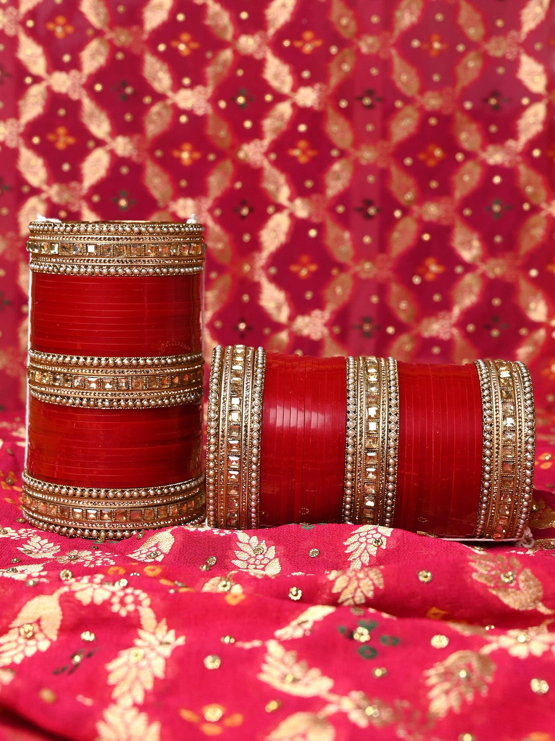 Greeshma Copper Stones Kada's Traditional Maroon Punjabi Chura