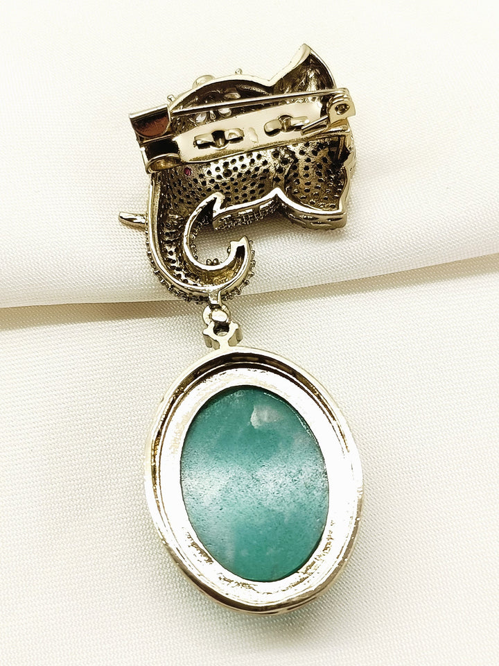 Ekansh Mint Green Elephant Brooch