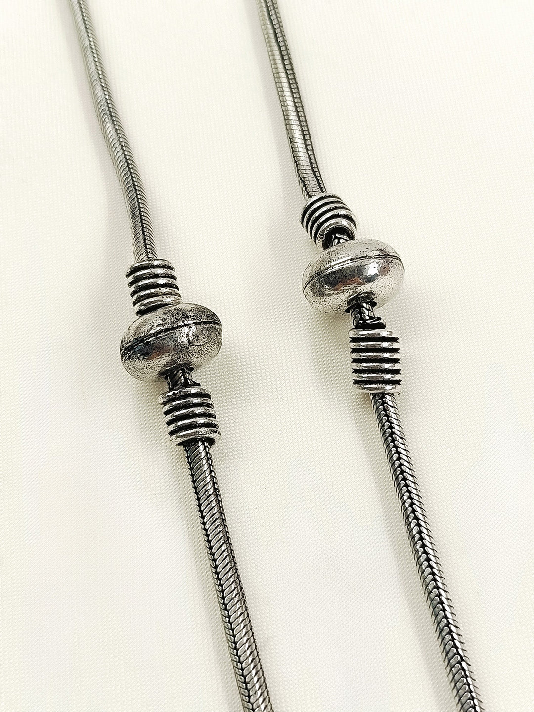 Niharika Silver Oxidized Thin Single Bead Snake Anklet Pair