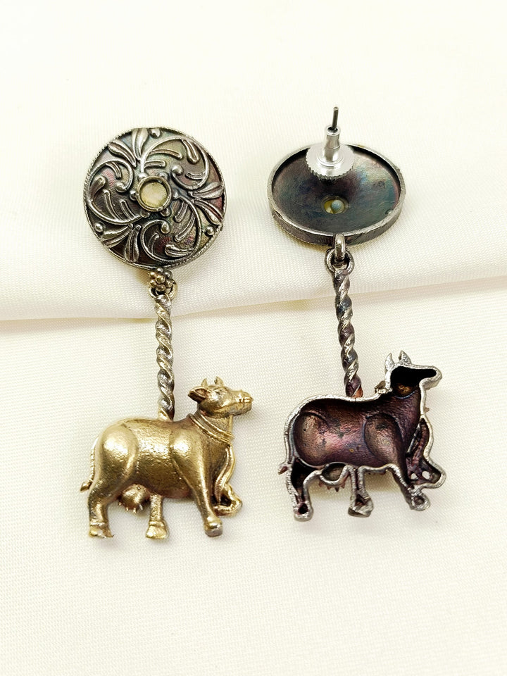 Prisa Yellow Cow Oxidized Earrings