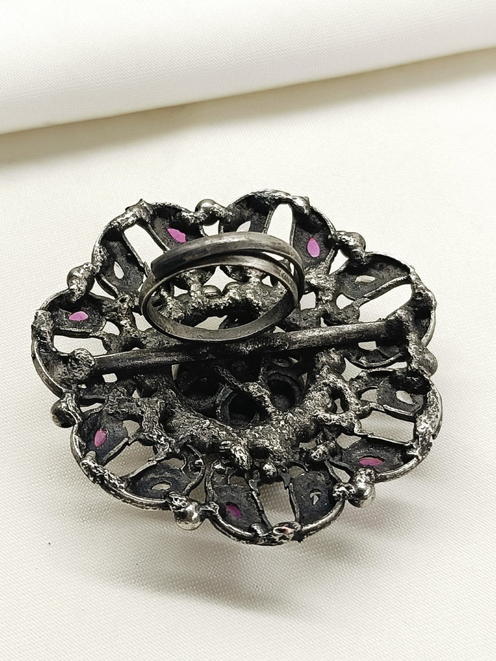 Krsnananda Baby Pink Oxidized Finger Ring