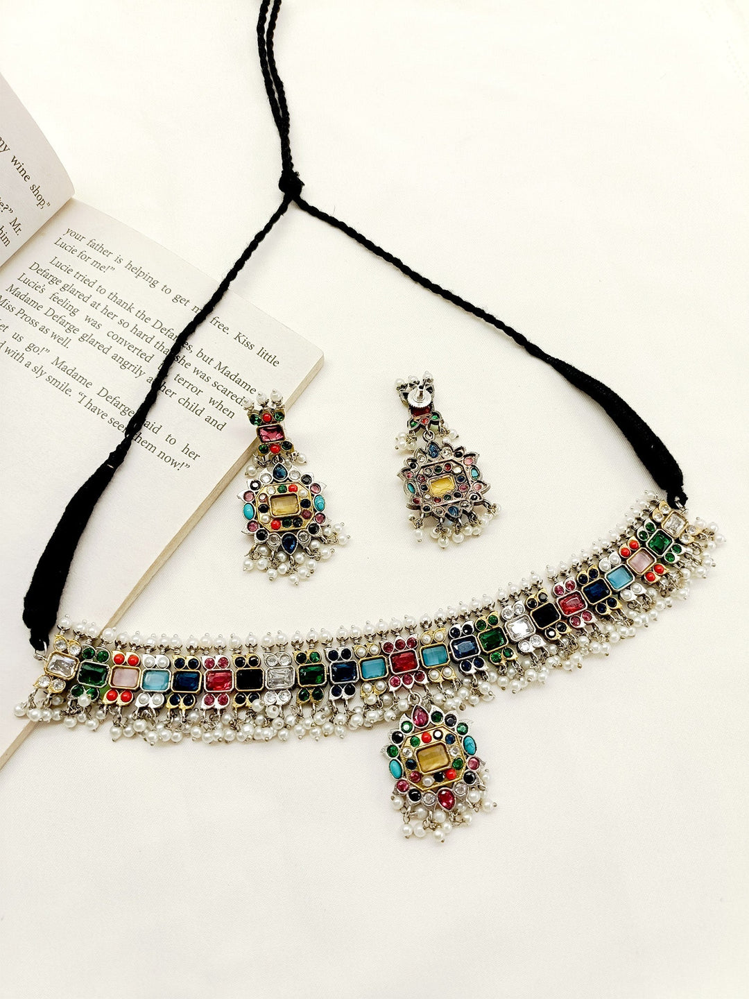 Rimaya Multi Colour Oxidized Choker Set