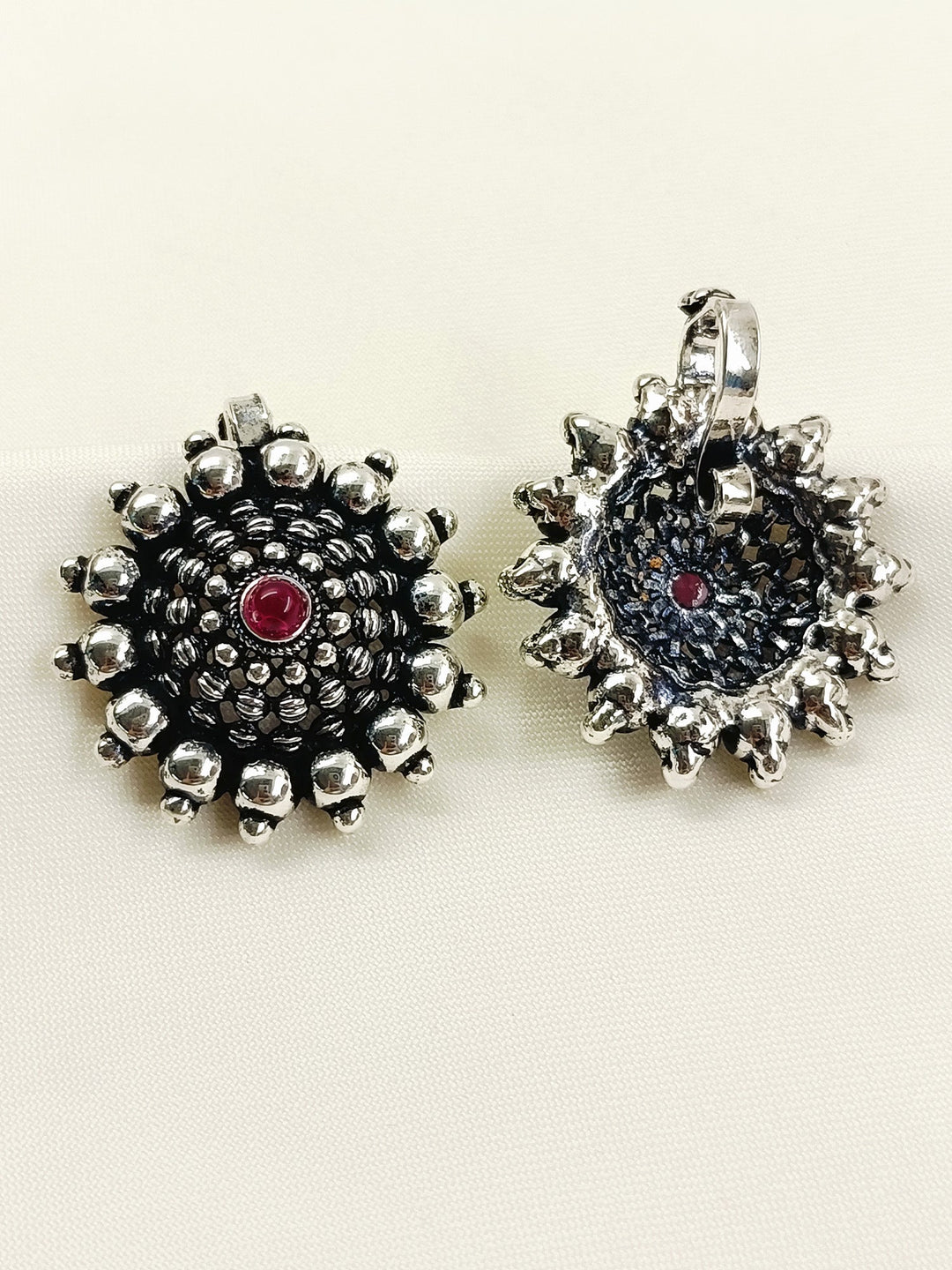 Rebel Ruby Surya Mandala Rava Clip Oxidized Cuff Pair