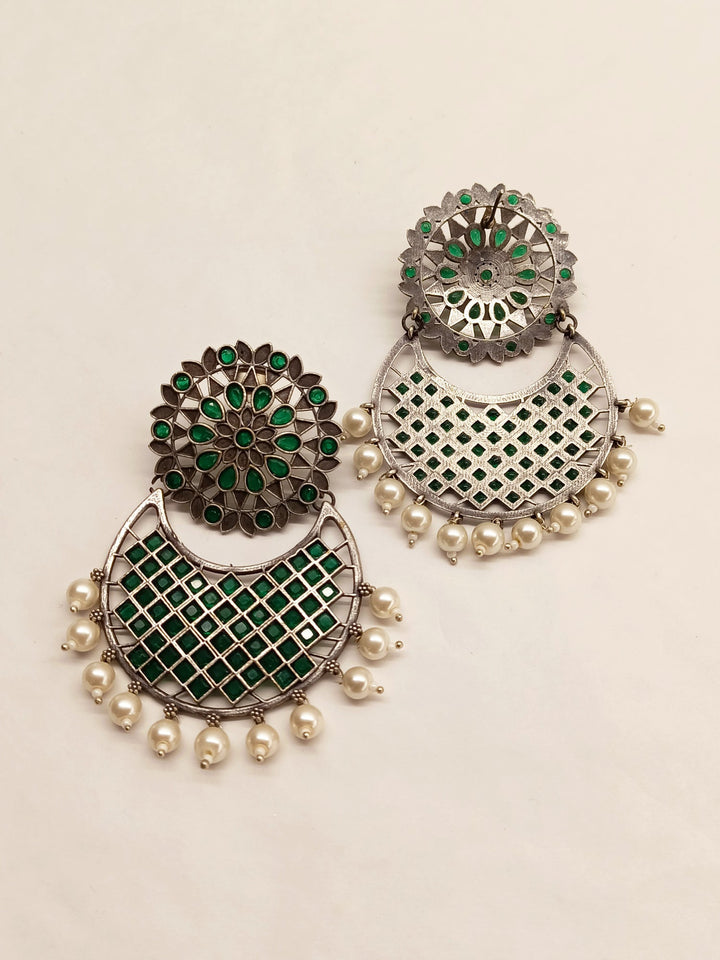 Samisha Emerald Oxidised Chandbali