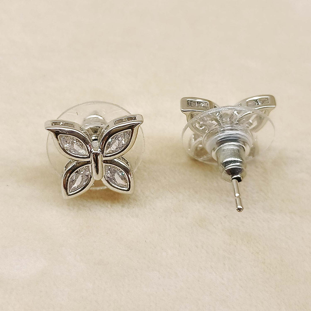 Kaushiki Butterfly American Diamond Silver Plated Stud