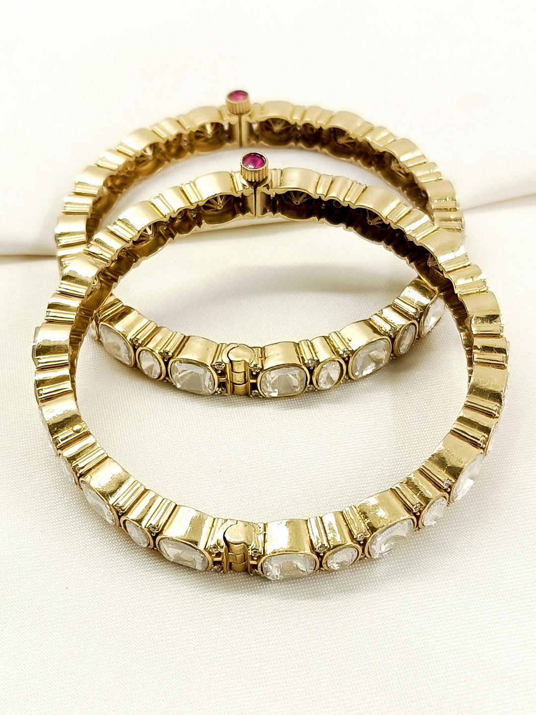 Idha White Kundan Bangles - Gold-Plated Brass