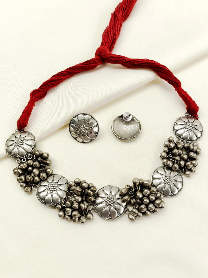 Roopsa Red Oxidized Choker Set