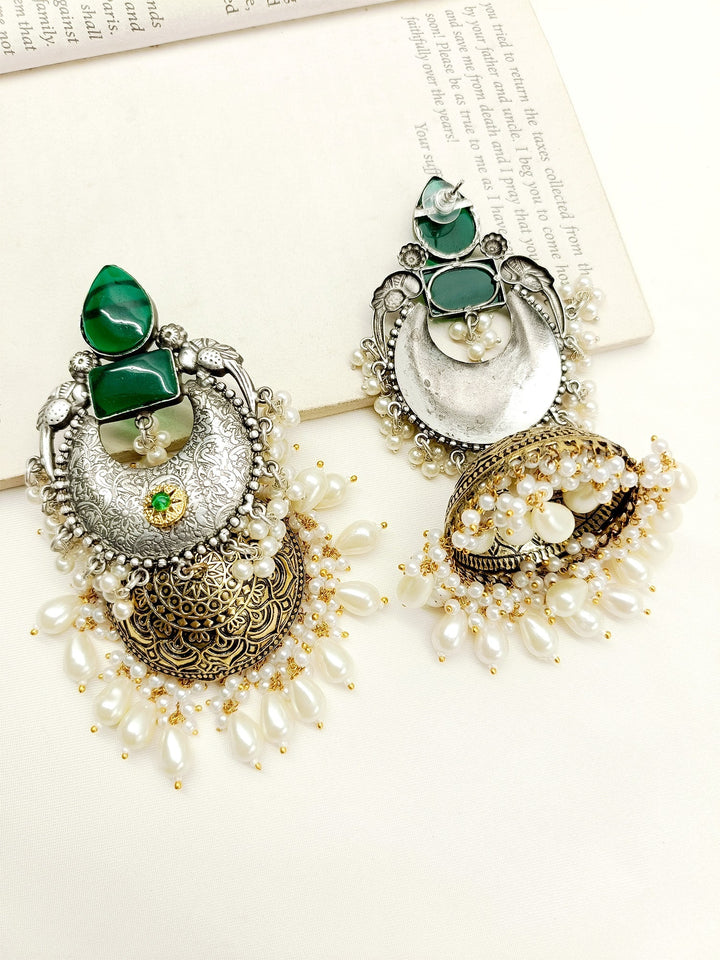 Abaya Green Oxidized Jhumki