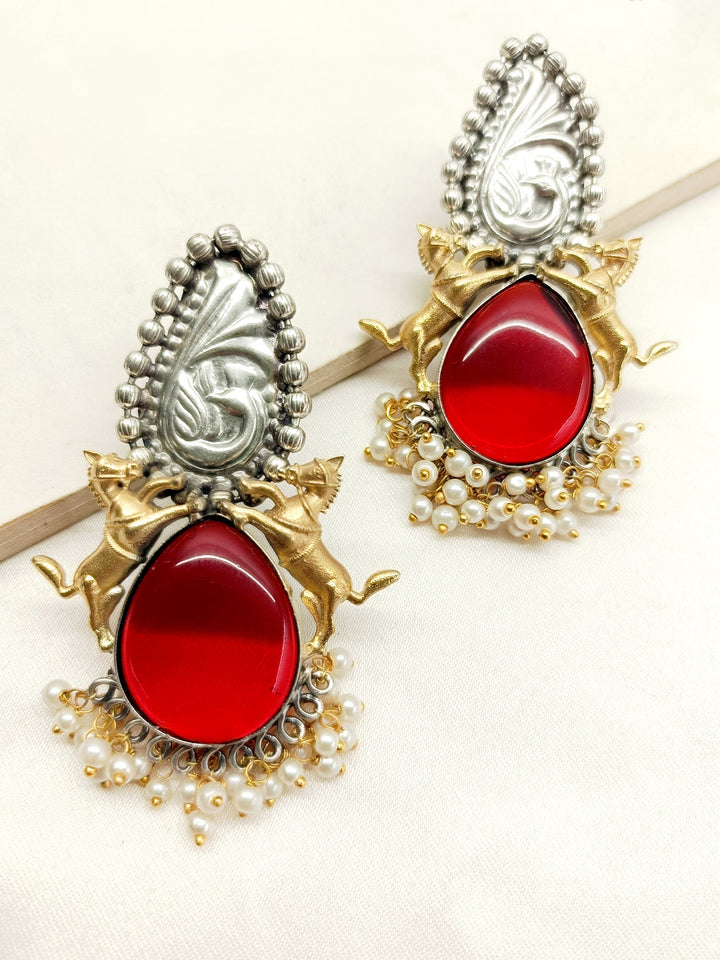 Roshan Maroon Oxidized Earrings