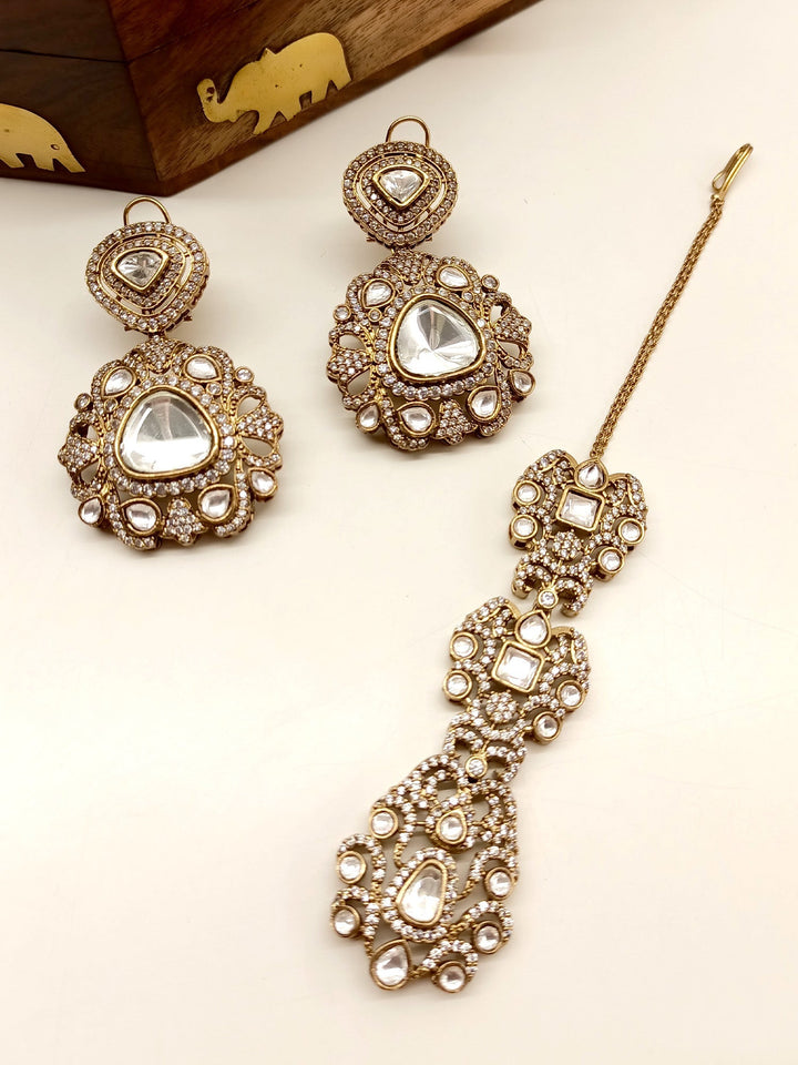 Maitreyi Diamond Polki Earrings With Teeka