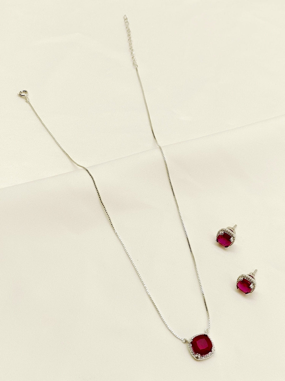 Pakeezah Ruby American Diamond Pendant Set